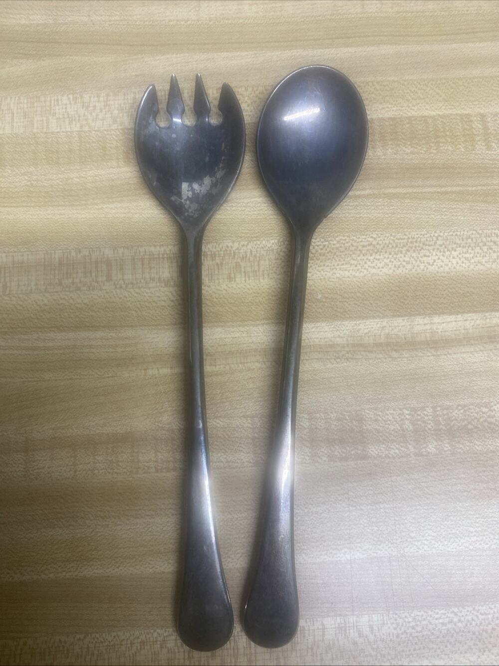 Vintage Silver Plated Salad Serving Utensil Set 9.25” Spoon & Fork Made in Italy